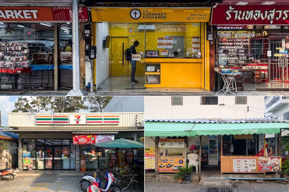 エイプリル スイーツ（April Suites Pattaya）周辺にある両替所、コンビニ、ローカルタイ料理食堂
